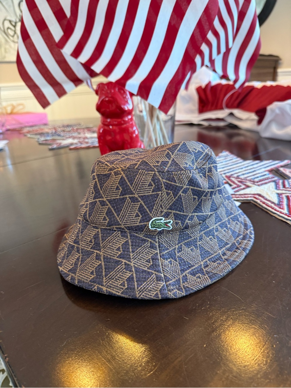 Lacoste Brown Geometric Pattern Bucket Hat